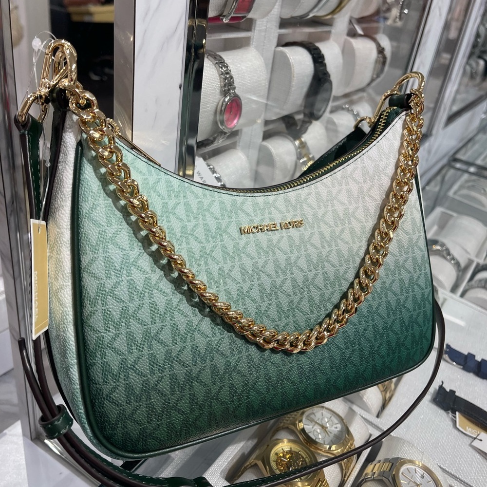 Michael Kors Jet Set Lg Pochette Ombré Logo Crossbody XBody Bag 
Moss Multi 
NWT